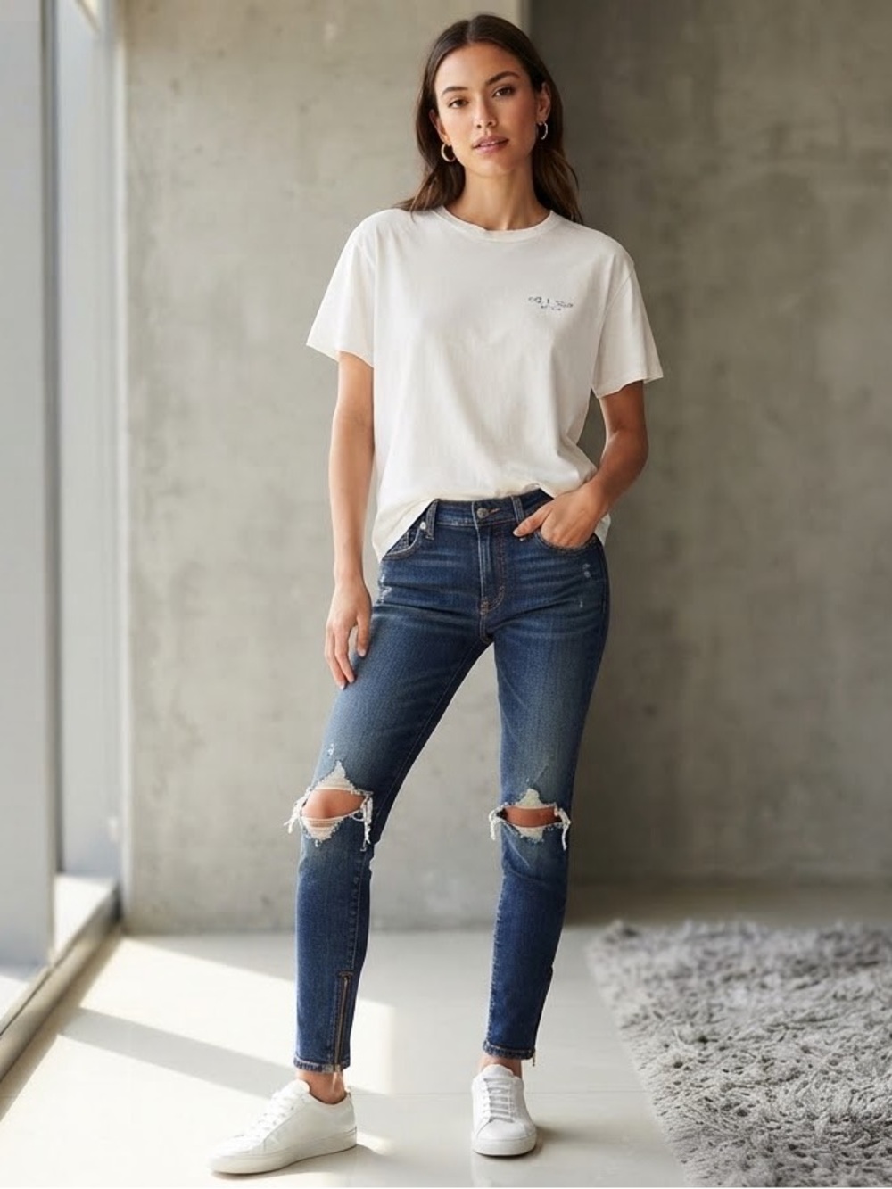 rag & bone Dark Blue Distressed Skinny Jeans
